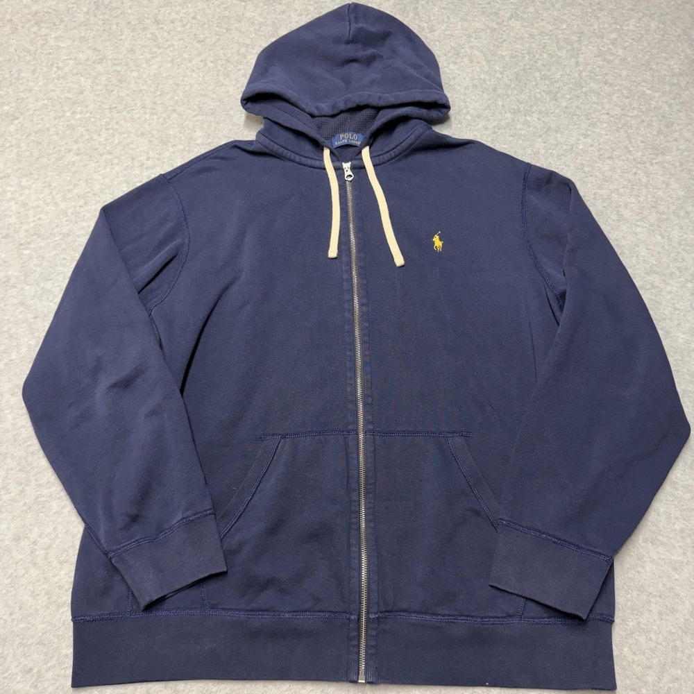 Polo Ralph Lauren Thermal Hoodie Mens 2XL Blue Fleece Full Zip Pony Logo
